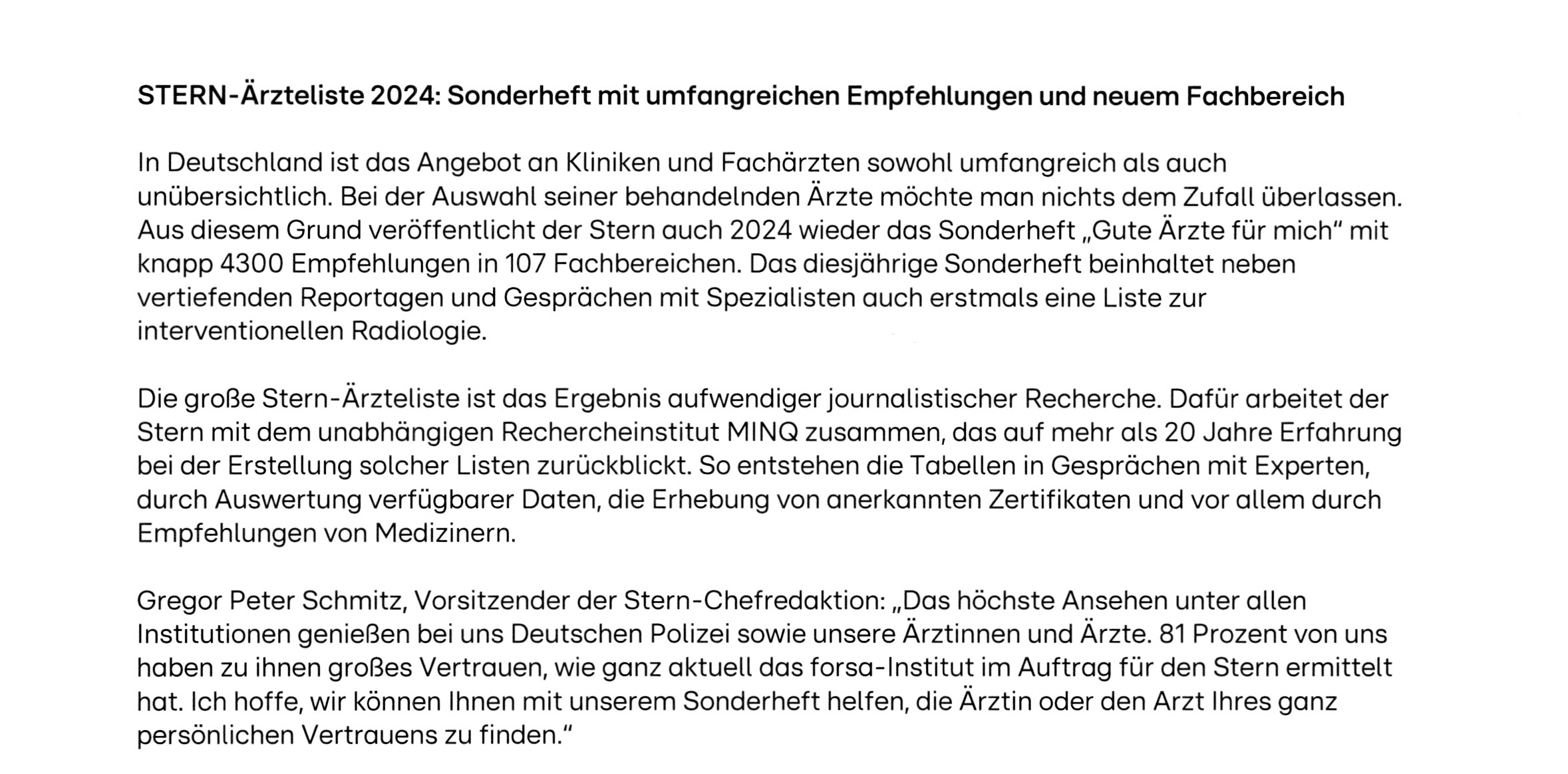 Ausgezeichneter Arzt aus der STERN-Ärzteliste 2024 mit Urkunde